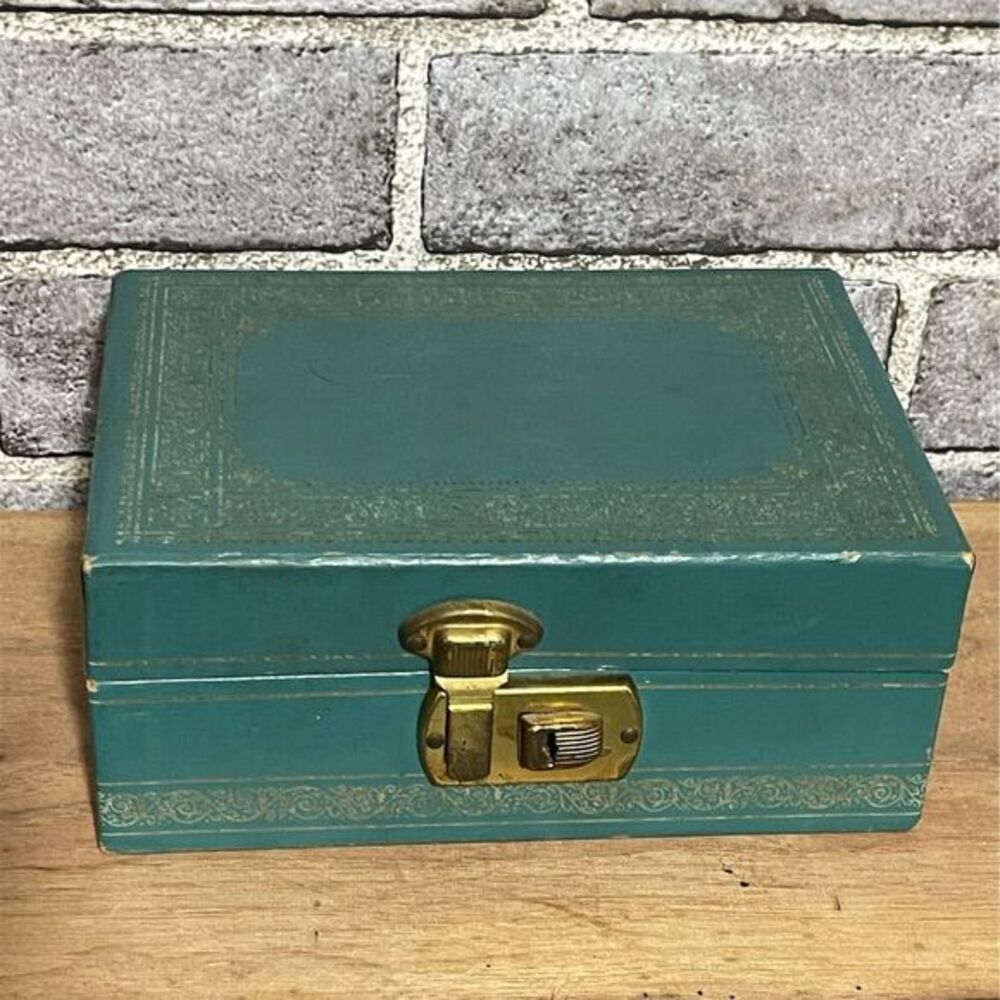 Vintage Green Jewelry Box with Mirror & Velvet Lining